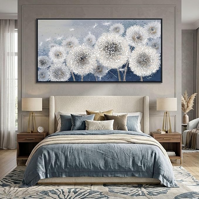 Pogusmavi Dandelion Wall Art Modern Wall Decor Botanical Framed Artwork for Walls Office Artwork Pictures for Bedroom Canvas Painting for Living Room 30x60 Black Framed