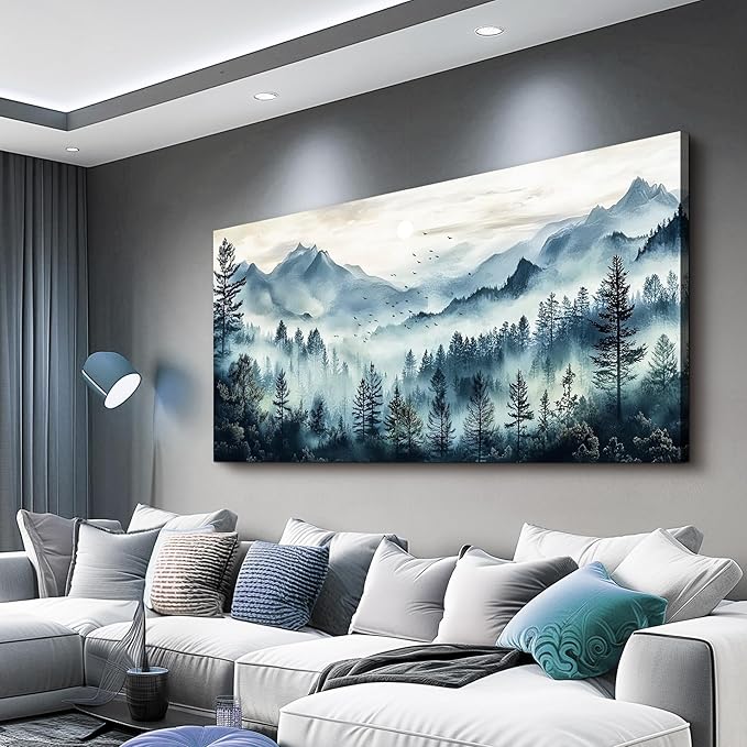 FUHAIHUA Canvas Wall Art For Living Room Large Wall Decor For Office Bedroom Decorations Foggy Forest Painting Artwork Room Wall Mural Aesthetic Home Decor 30x60 In