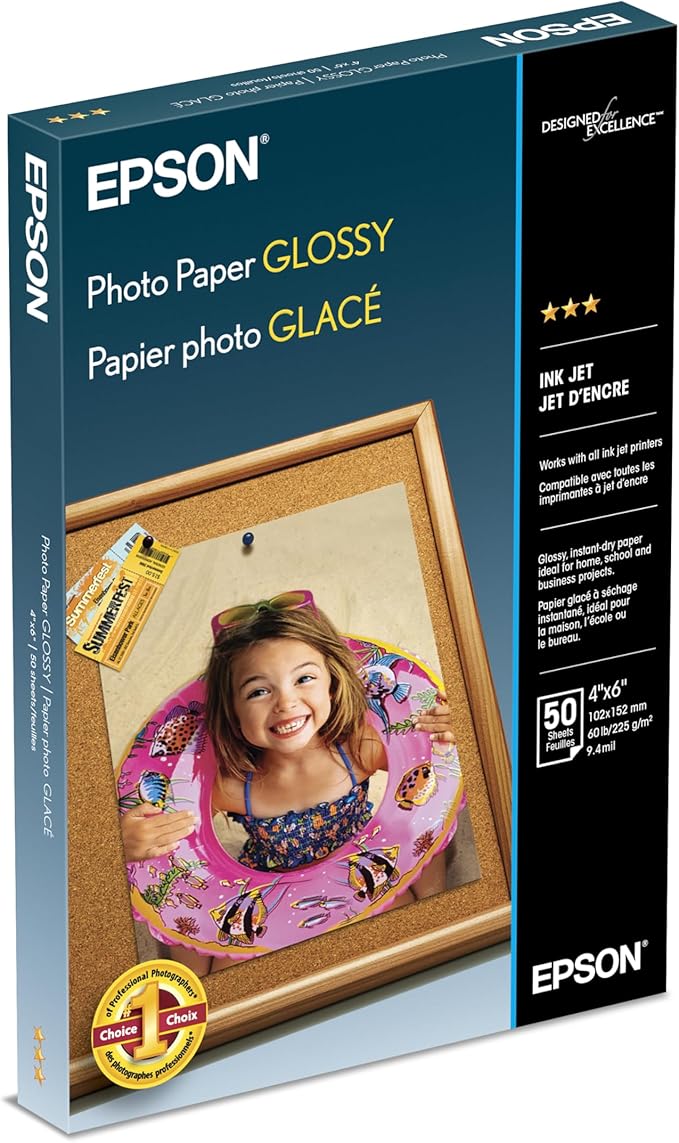 Epson Photo Paper Glossy, 4 x 6 Inches, 50 Sheets (S041809)