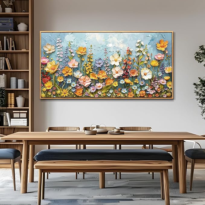 PHAOHUAXM Canvas Wall Decor For Living Room Dining Room Mural Vintage Print Picture YAbstract Colored Floral Wood Frame Artwork For Farmhouse Kitchen Bedroom Corridor Home Decor Aesthetics 20x40 In
