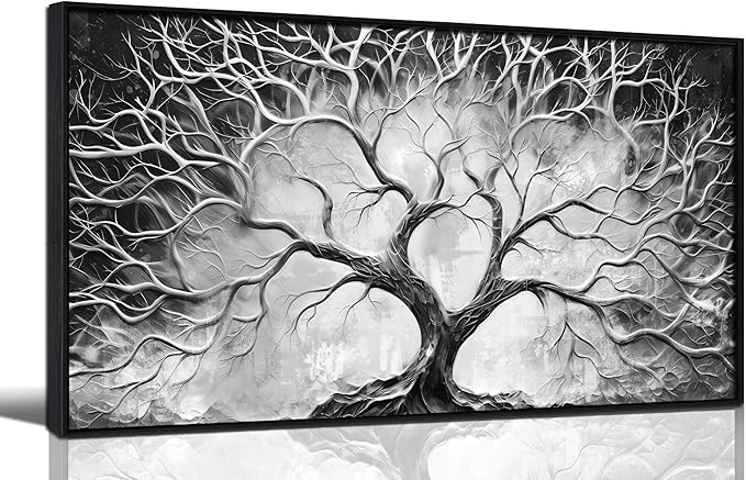 Black and White Pictures Wall Art for Living Room - Black Framed Tree Canvas Wall Art for Office Size 20" x 40"