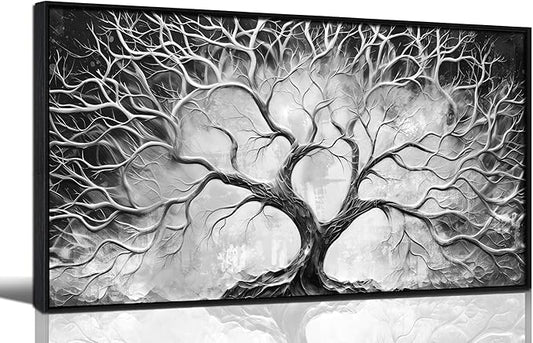 Black and White Pictures Wall Art for Living Room - Black Framed Tree Canvas Wall Art for Office Size 20" x 40"