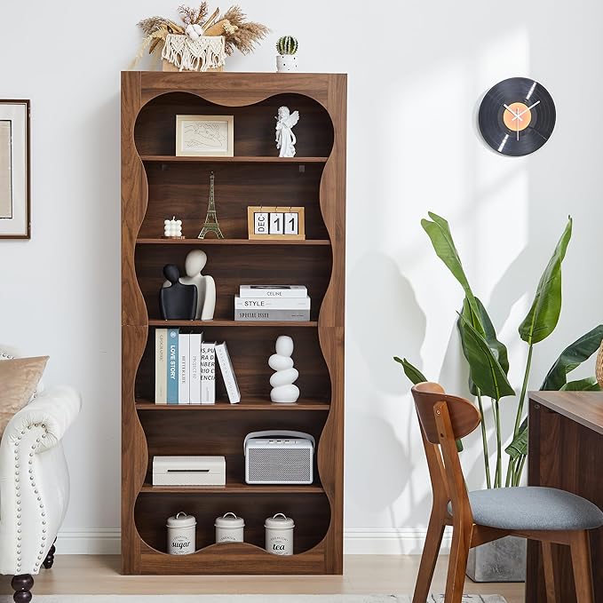 71" Tall Bookshelf, 6 Tier Large Wooden Book Shelf, Modern Freestanding Bookshelves and Bookcases, Unique Bookcase Display Storage Shelves for Living Room, Bedroom, Classroom, Office, Library