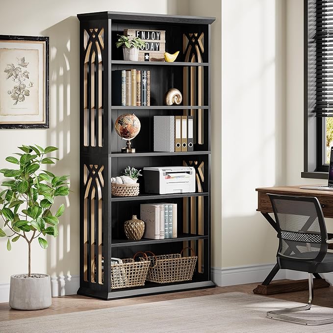 Tribesigns 6-Tier Bookshelf, 75-Inch Tall Bookcase, Large Bookshelves and Bookcases Freestanding Display Shelves, Wood Book Shelf for Living Room, Home Office, Bedroom, Black