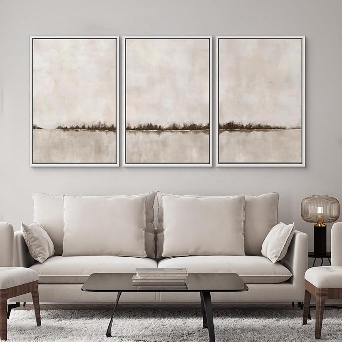 SIGNWIN Framed Canvas Print Wall Art Set Brown Tan Pastel Watercolor Grunge Landscape Abstract Shapes Illustrations Decorative Relax/Calm Zen for Living Room, Bedroom, Office - 16"x24"x3 White