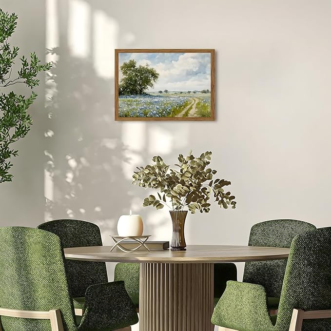 Framed Vintage Canvas Wall Art, Country Landscape Wildflower Field Wall Decor Paintings, Rustic Nature Pictures Prints Home Decor for Living Room Bedroom Bathroom Farmhouse 16x24 inch