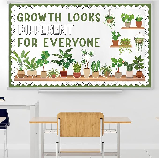 78 Pcs Greenery Classroom Bulletin Board Decorations Motivational Plant Classroom Decor Potted Plant Bulletin Board Set Greenery Inspirational Paper Cutouts for Back to School Office Home Wall Decor