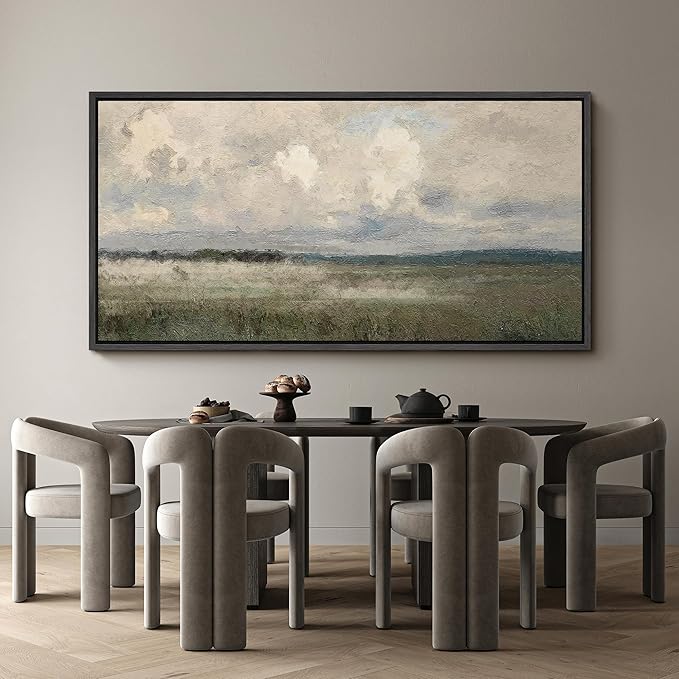 SIGNFORD Extra Large Framed Canvas Moody Overcast Landscape Illustrations Modern Art Calm Warm for Living Room, Bedroom, Office - 60"x30"