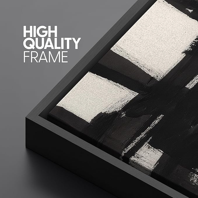 SIGNFORD Framed Canvas Print Wall Art Bold Black and White Abstract Expression Illustrations Digital Art Modern Art Decorative Multicolor Rustic Minimal for Bedroom - 24"x36" BLACK