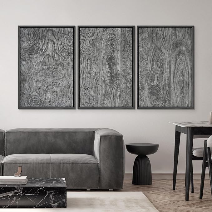 SIGNWIN Framed Canvas Print Wall Art Set Dark Wood Grain Texture Rustic Modern Natural Pattern Illustrations Modern Art Decorative Abstract for Living Room, Bedroom, Office - 16"x24"x3 Black