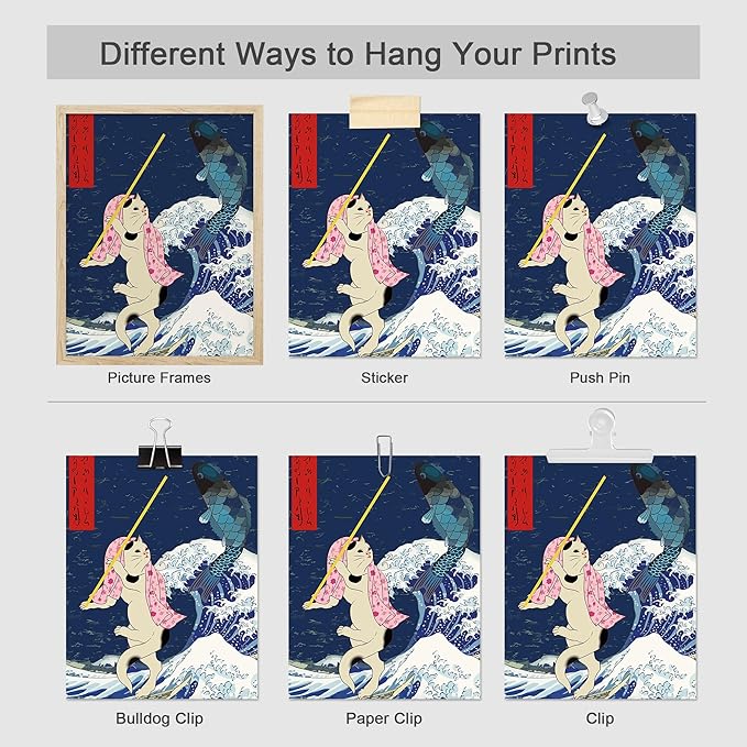 SIGNWIN Adhesive Canvas Poster Bathroom Decor, Wall Art Multicolor for Living Room, Bedroom, Office Japanese Great Wave Ukiyo-e Nature Landscapes Vintage Illustrations Bohemian - 12"x16"x 8