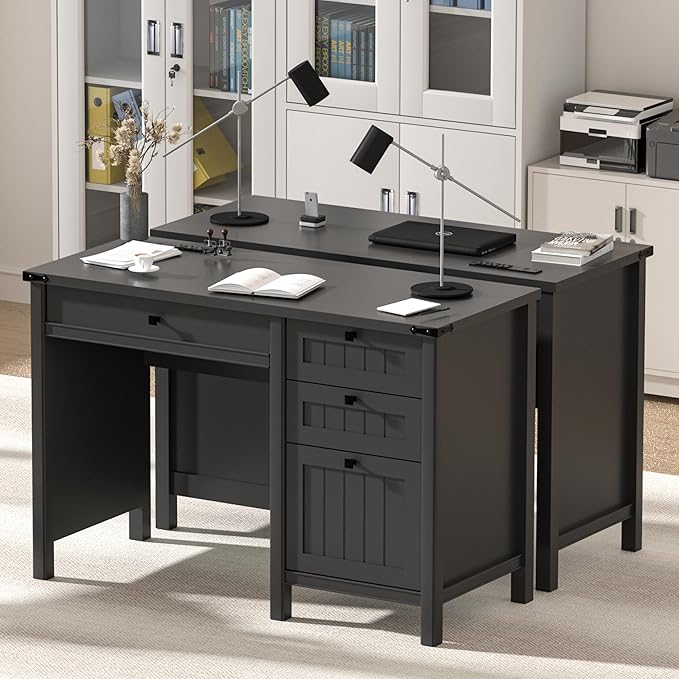 Executive Desk, Farmhouse Computer Desk with Drawers & Cabinet, Home Office Desk for Work Study Writing Workspace (Black, 45")