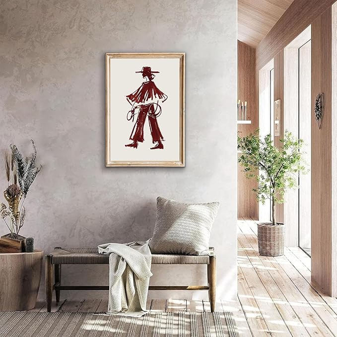Modern Cowgirl Wall Art Trendy Eclectic Red Wine Cowgirl Poster Neutral Western Cowboys Wall Decor Cowboy Inspired Canvas Art Prints for Home Living Room Bedroom Dorm Office Decoration, Unframed
