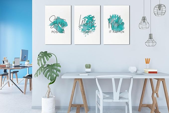 SHMAO Office Canvas Wall Art Motivational Wall Decor, 3 Piece Modern Canvas Print Pictures for Office Wall Decor Women Inspirational Framed Artwork Home Office Decor 16”x24”x3 Panels