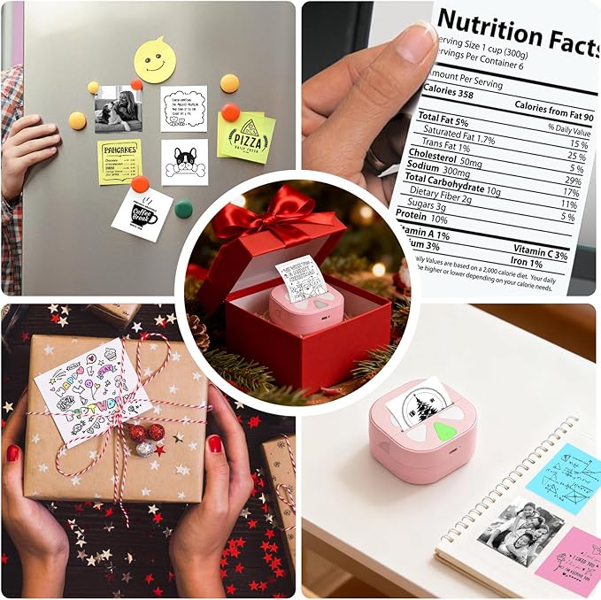 Mini Sticker Printer Thermal Sticker Maker Machine,Bluetooth Print Pods for Kids Teens Gifts,Pocket Printpod Portable Impresora for Phone,Note Buddy,Photo,Custom Sticker,Scrapbook-Pink
