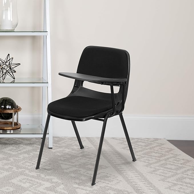 Flash Furniture Black Padded Ergonomic Shell Chair with Left Handed Flip-Up Tablet Arm