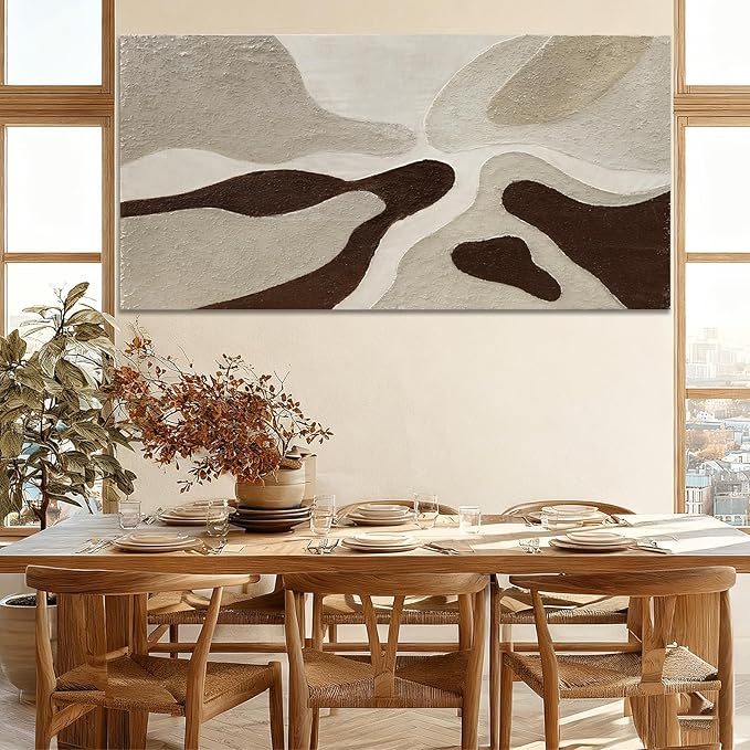 ZUNARE Hand-Painted Large Abstract Wall Art – Neutral Beige, Taupe, and Brown Textured Wall Decor, Luxury Modern Art for Living Rooms, Offices, Hotels, Ready to Hang, 29×58 inch