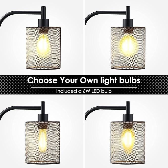 BoostArea Industrial Floor Lamp, Standing Lamp with Hanging Iron Mesh Lamp Shade, 6W LED Bulb, Whole Metal Farmhouse Floor Lamp with Foot Switch, Rustic Floor Lamps for Living Room Bedroom, Black