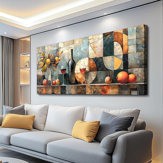 KELIYUAN Large Wall Art For Kitchen Wall Decor For Living Room Restaurant Pub Decorations Wine Glass Wall Painting Still Life Abstract Pictures Canvas Artwork Dining Mural Home Decoration 72x32 In