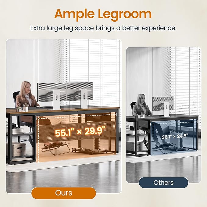 71 in Executive Desk with Power Outlets, Reversible L Shaped Computer Desk with File Drawers & Storage Shelves, Large Office Desk with Pegboard, Mobile CPU Stand, Modern Corner Desk (Walnut)