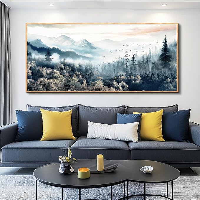 hyidecorart Framed Large Canvas Wall Art, Wall Decor For Living Room Modern Bedroom Home Decoration Forest Landscape Wall Paintings Mountain Pictures Office Stretched Nature Scenery Abstract Artwork