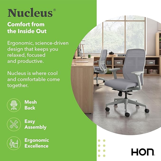 HON Nucleus Task Chair, Standard Synchro-Tilt Control, Office Chair with Lumbar Support, Height and Width Adjustable Arms, Titanium Frame, Frost