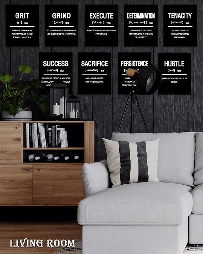 Drsoum Framed Inspirational Office Wall Art Motivational Wall Decor Quotes Encouraging Canvas Posters for Living Room Bedroom Sayings 8” x10” x9 PCS FRAMED