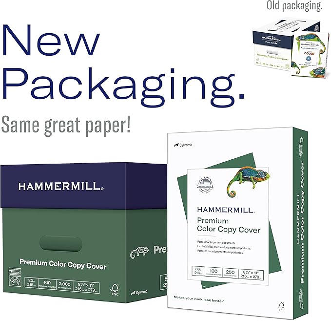 Hammermill Cardstock, Premium Color Copy, 80 lb, 8.5 x 11 - 1 Pack (250 Sheets) - 100 Bright, Made in the USA Card Stock, 120023R, White