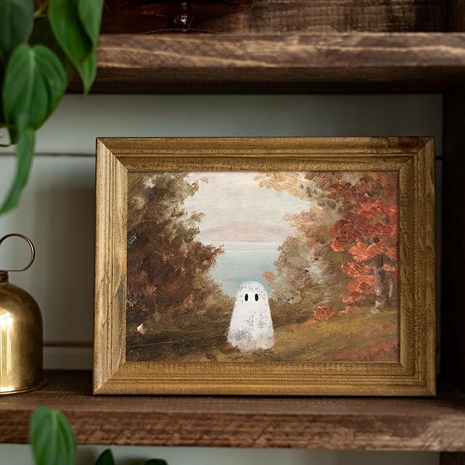 uniro Retro Cute Ghots Wall Art Cute Ghost in Field Pictures Wall Decor Moody Gothic Ghost Poster Print for Living Room Bedroom Bathroom, Halloween Home Wall Decor(8" x 10"-UNFRAMED)