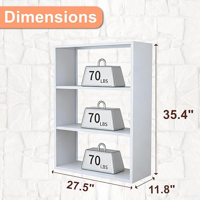 4-Tier Steel Standing Book Shelf, Multipurpose Open Storage Rack for Entryway, Living Room, Bedroom, Garage，Metal Bookshelf (White, 35.4" Hx27.5 Wx11.8 D)