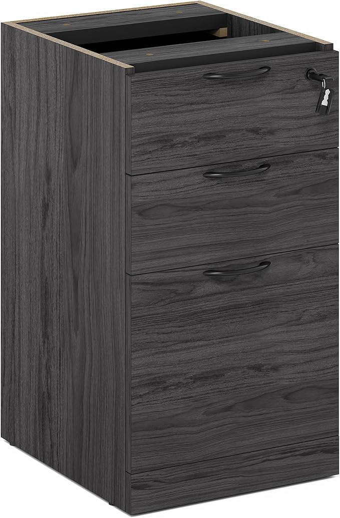 Furinno Roger File Cabinet, 3-Drawer Fixed Pedestal Filing Cabinet with Lock, Soft-Close Drawers with Drawer Organizer, for Home Office, Coastal Grey