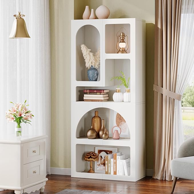 Tribesigns 70.87" Tall Geometric Bookshelf, White Arched Bookcase with 5 Irregular Storage Shelves, Modern Open Art Decor Display Shelf Free-Standing for Living Room, Bedroom, Closet