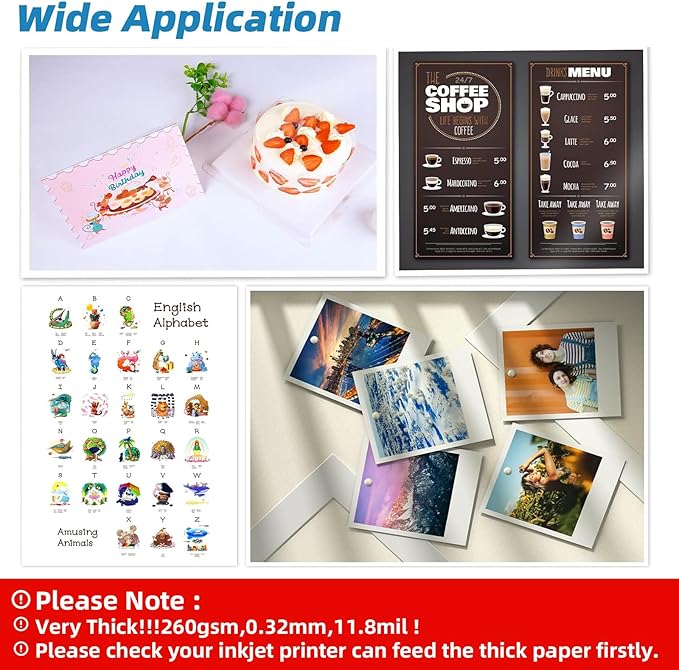 Uinkit Thick Photo Paper Glossy Double Sided 100 Sheets 8.5x11 Heavyweight 68lb 260gsm Inkjet Both Sides Printable 11.8mil A4 Letter size Flyer Bulk Pack 8.5 x 11 Card paper postcard postal A189 (100)