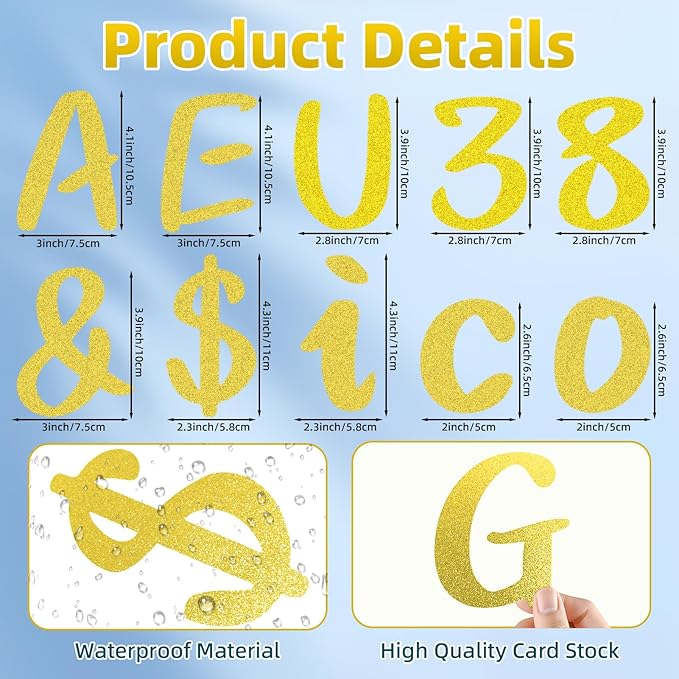273 Pcs 4 Inch Glitter Bulletin Board Letters Set - Poster Board Letter Cutouts with Alphabet, Symbols, Numbers, Storage Bag - Classroom Decor, DIY Projects, Teacher Supplies, Office (Gloden Yellow)