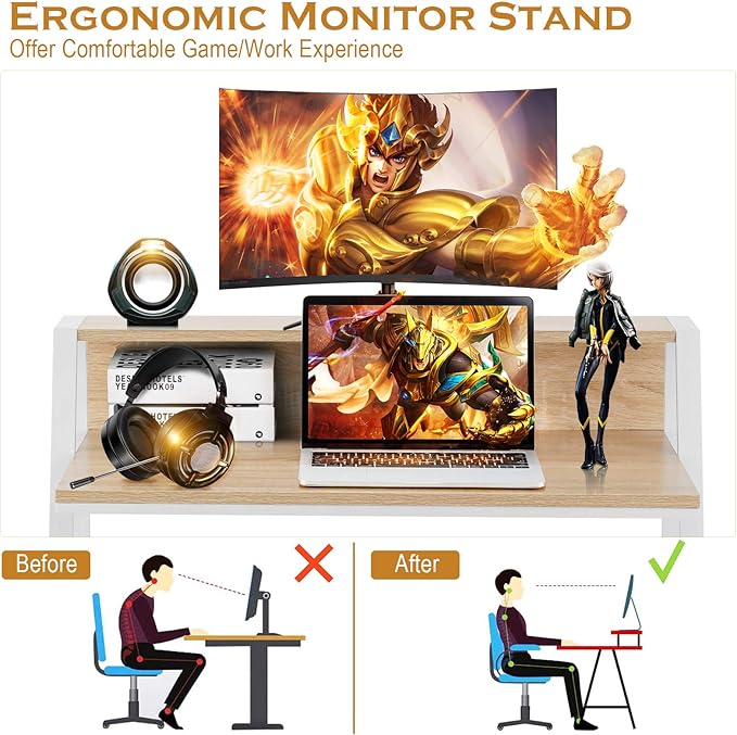 Tangkula Small Computer Desk, Compact Home Office Desk with Sturdy Frame, 2 Tier Study Writing Table for Small Place Apartment Office, Desk for Bedroom, Kid’s Desk