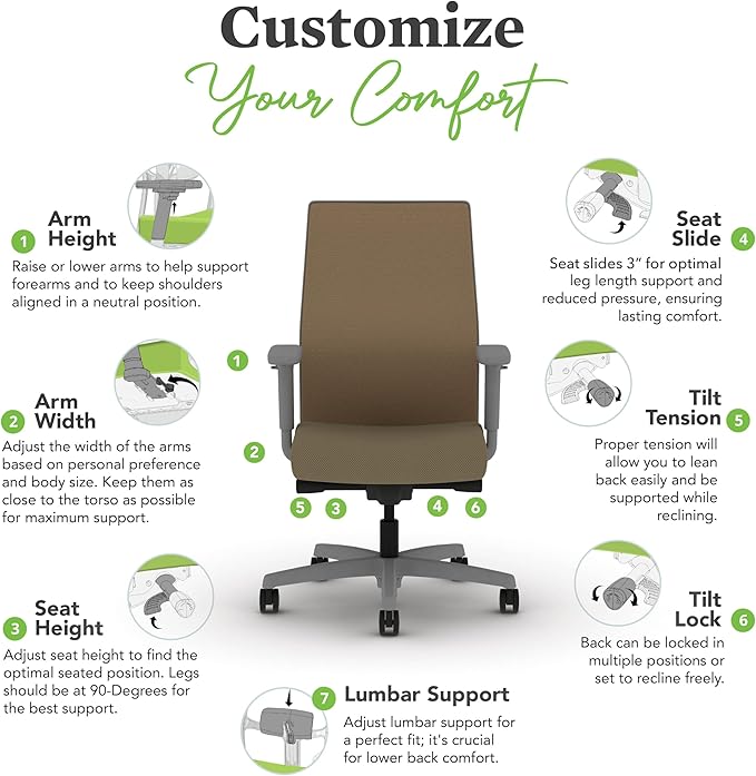HON Ignition 2.0 Mid Back Task Chair, Spectrum Mesh, Advanced Synchro-Tilt Control, Office Chair with Lumbar Support, Height and Width Adjustable Arms, Titanium Frame, Quicksand