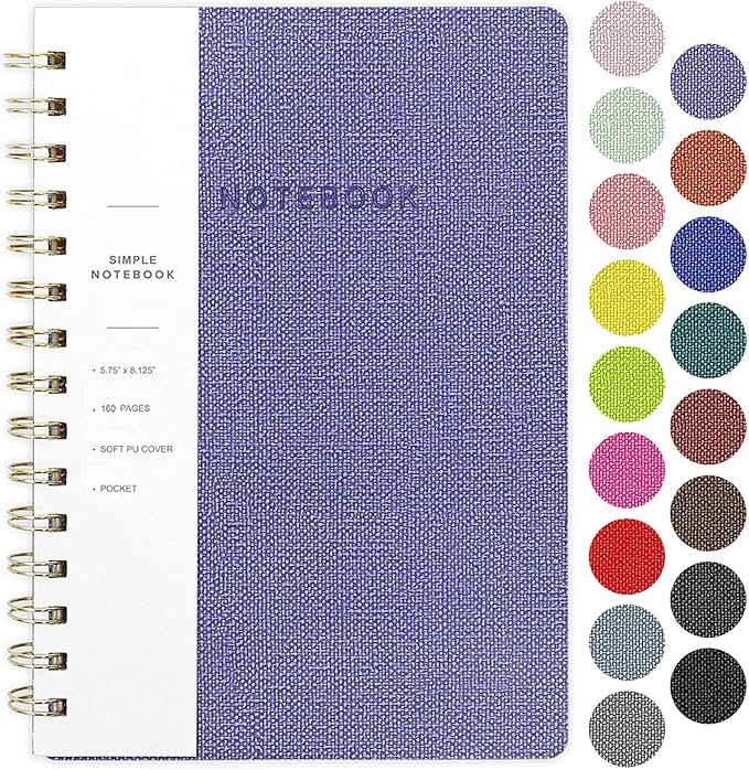 Spiral Notebook-6.10" x 8.19" College Ruled Journal with Inner Pockets and 160 Pages,PU Leather Cover Business Journal, Twin-Wire Binding Notebook Perfect for Office & Home School Supplies