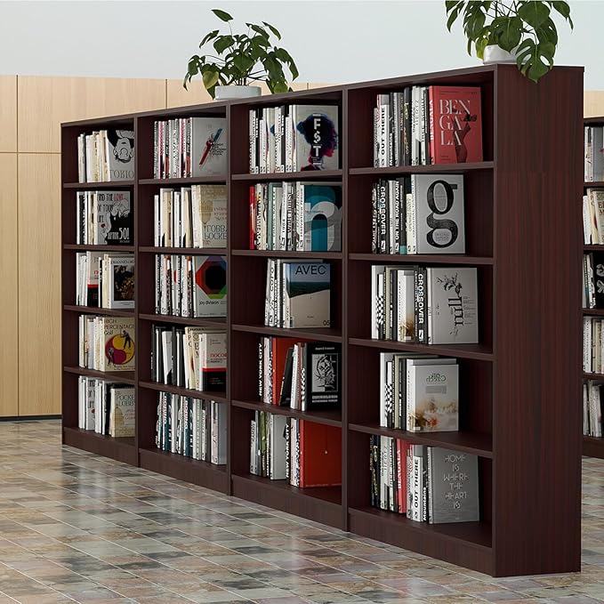 Bookcase Adjustable Storage Shelves,5-Tier Modern Wood Bookcase for Bedroom,60-Inch Bookshelf, Office, Living Room & Library(Mahogany)