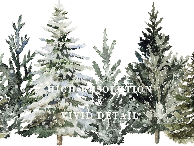Kizbook Vintage Christmas Tree Wall Decor, Christmas Pine Tree Art Prints Painting, Farmhouse Winter Landscape Xmas Christmas Poster, Christmas Gallery Wall Art Winter Forest Print, Vintage Christmas Decor for Holiday (8"x10"-Unframed)