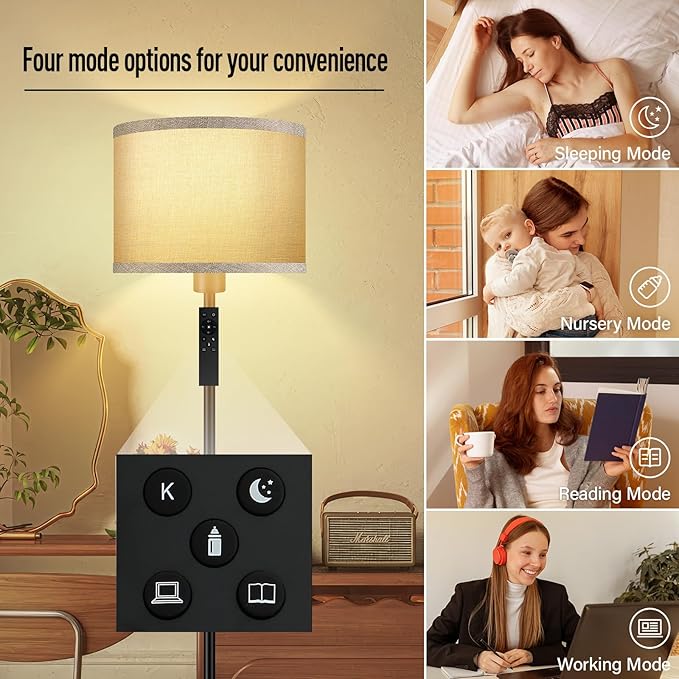 Floor Lamps for Living Room, Stepless Dimmable Floor Lamp with Remote, 2700K-6500K Colors Temperature & Brightness Adjustable,10W/1200LM Jute LED Floor Lamp, Modern Standing Lamp for Bedroom/Office