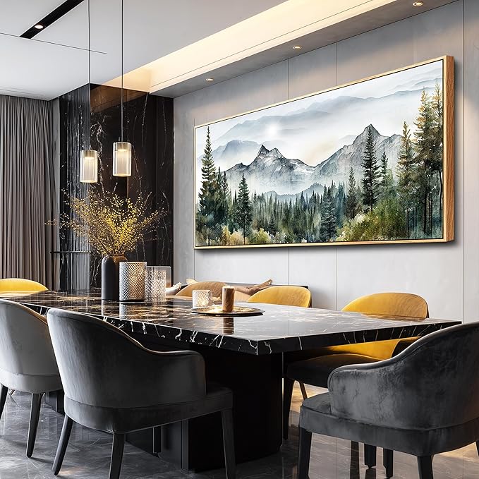 hyidecorart Large Wall Art For Living Room Wood Framed Canvas Wall Decorations For Bedroom Office Wall Decor Abstract Mountain Scenery Paintings Pictures Artworks Ready To Hang Home Decoration