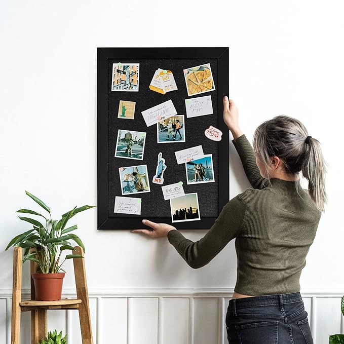 Board2by 2-Pack Farmhouse Linen Cork Bulletin Board, Black Frame 30" x 20" Corkboard, Office Board for Wall Decor, Wall Mounted Pin Board Picture Board with 40 Pushpins for School, Home & Office