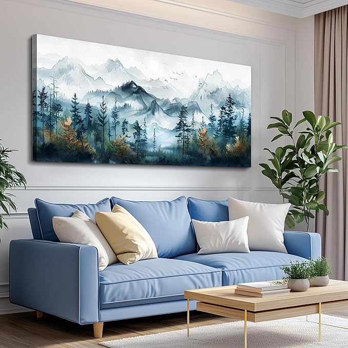 FUHAIHUA Wall Decorations For Living Room Canvas Wall Art For Bedroom Office Wall Decor Hotel Room Mural Misty Forests Trees Paintings Ink Landscape Pictures Artwork Modern Home Decor 20x40 In