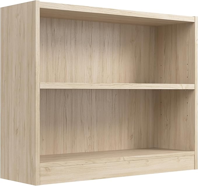 Bush Home Universal Small 2 Shelf Bookcase in Natural Elm, Low Storage and Display Bookshelf for Home Office or Living Room Organization
