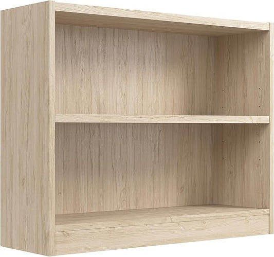 Bush Home Universal Small 2 Shelf Bookcase in Natural Elm, Low Storage and Display Bookshelf for Home Office or Living Room Organization
