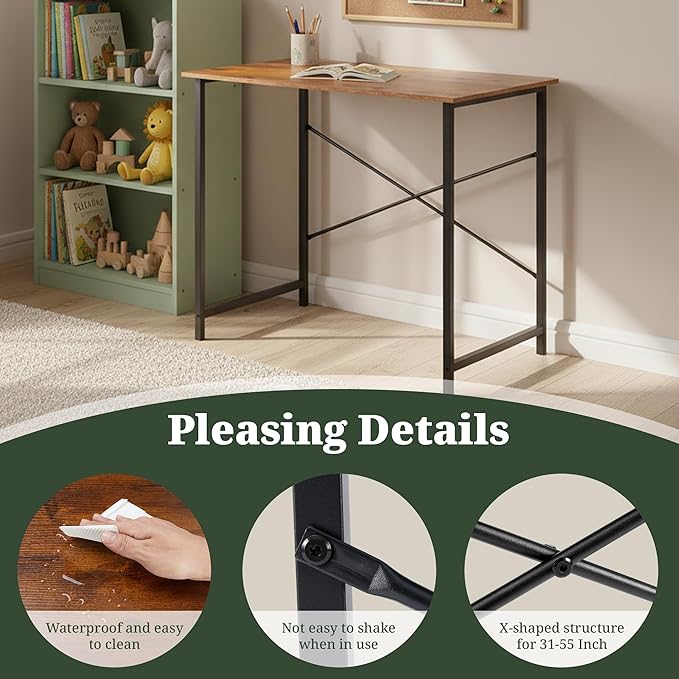 Computer Desk 32 Inch, Simple Home Office Desk Study Writing Table, Sturdy Metal Frame, Scratch-Resistant MDF Desktop for Bedroom Dorm Workspace Small Space, Brown