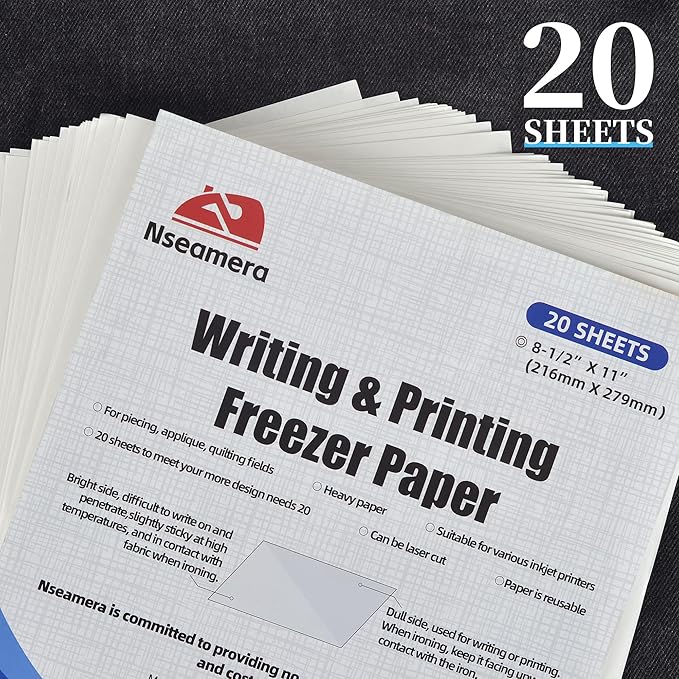 Heavy Duty Freezer Paper Sheets for Quilting, Applique & Piecing - 8.5x11 Inches, 20 Sheets - Printable, Laser Cuttable Freezer Paper for Quilters