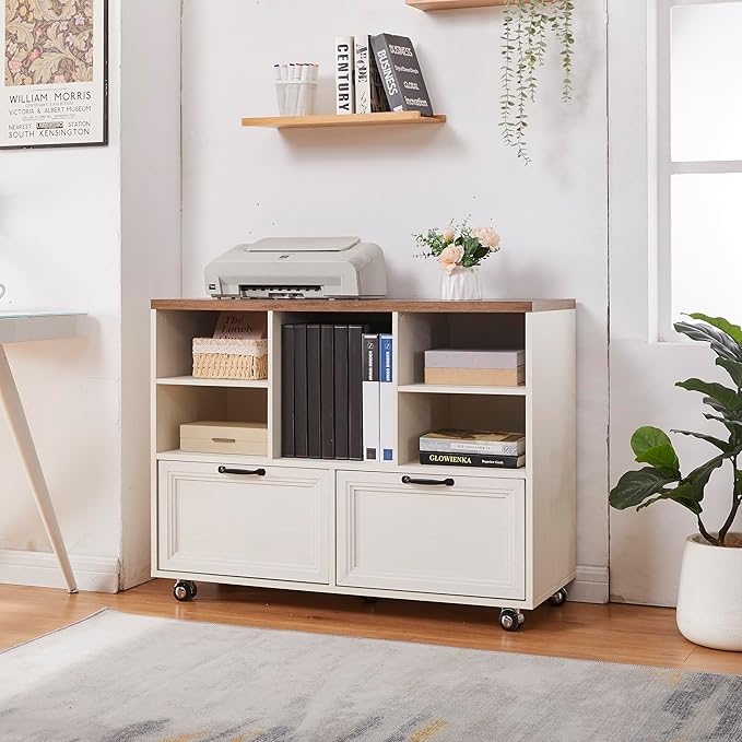 40" Lateral File Cabinet with Wheels,Farmhouse Wood File Cabinets with shelve,Filing Cabinets with 2 Drawers for Legal/Letter/ A4 Size