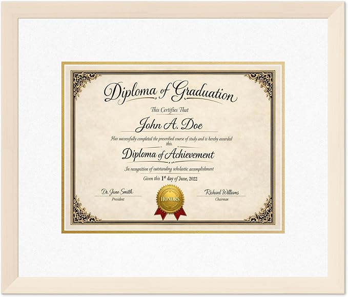 Diploma Frame Coastal Whitewash with Oyster Shell Over Gold Double Mat - Fits 13 x 10 College Diploma (Traditional) Wall Display Made in the USA
