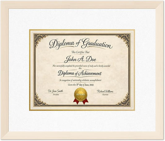 Diploma Frame Coastal Whitewash with Oyster Shell Over Gold Double Mat - Fits 13 x 10 College Diploma (Traditional) Wall Display Made in the USA
